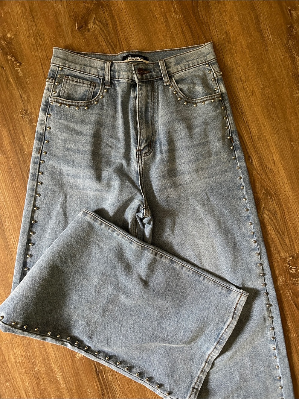 Vibrant Light Blue Denim Jeans with silver studs